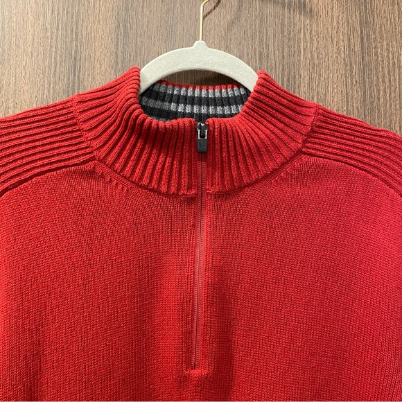 Eddie Bauer Men’s Red Quarter-Zip Rib-Knit Sweater Size XL 100% Cotton Pullover - Picture 4 of 15